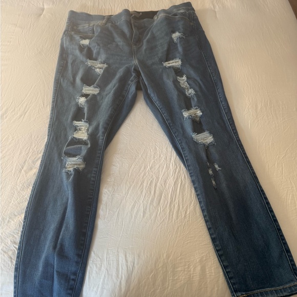 Torrid Dark Blue Distressed Skinny Jeans - Picture 1 of 5